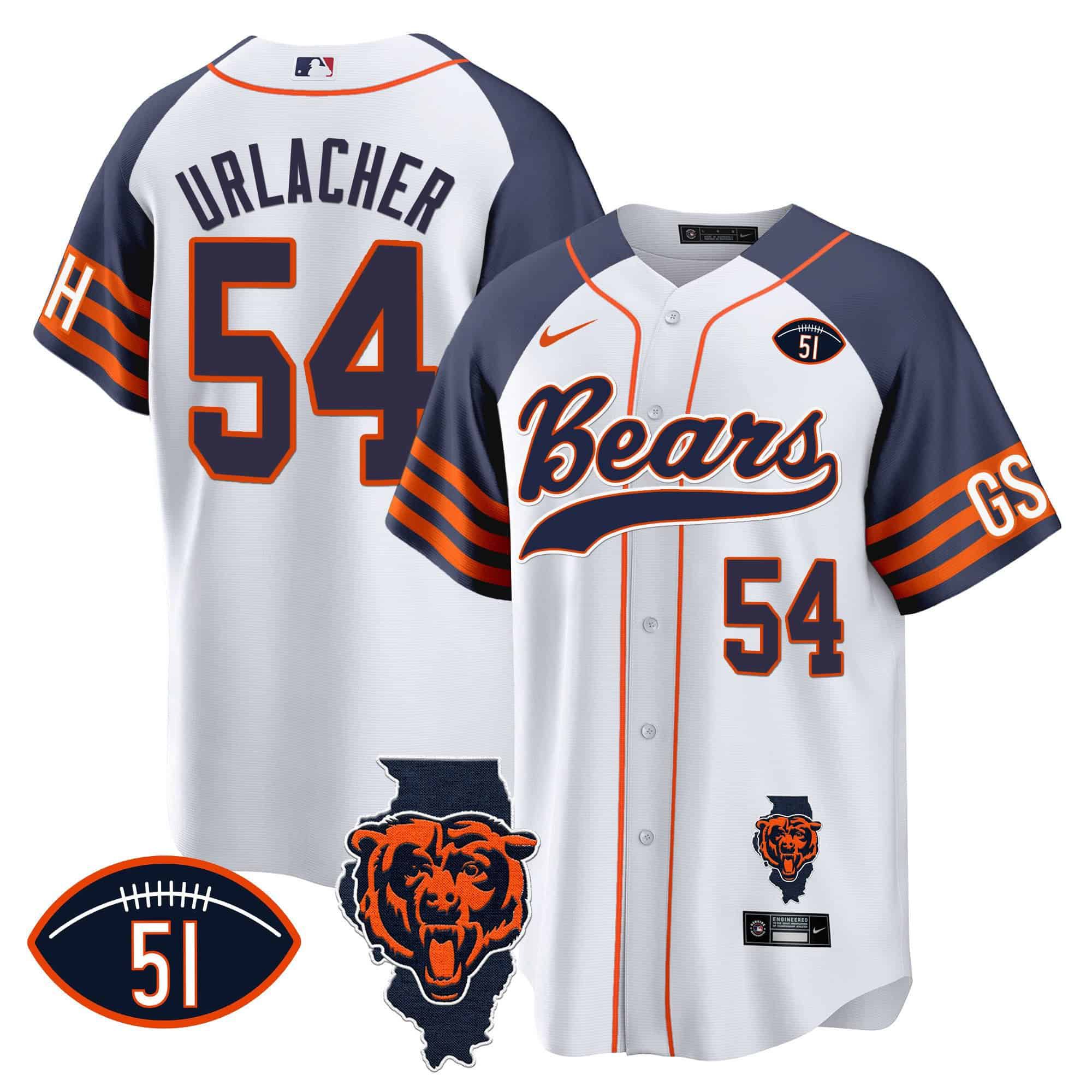 Men Chicago Bears #54 Urlacher White 2024 Nike Patch Baseball NFL Jersey style 2->indianapolis colts->NFL Jersey